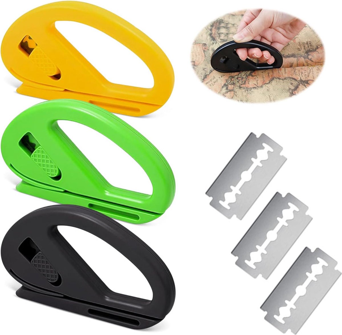 Wrapping Paper Cutter - 3 Pieces - Wrapping Paper Cutter - Wrapping Paper Roll Cutter Aid - Simple, Fast, and Safe - Ultra Sharp Blade - Paper Roll Cutter - Gift Cutter - Home Office Roll Cutter - Scissors - Gift - Durable - With Replacement Blade