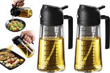 2-in-1 Olive Oil Sprayer - 470 ML - Glass - Olive Oil Bottle with Pour and Spray Function - Oil Atomizer - Oil Pump Cooking & Baking Spray - Refillable Oil Glass - BBQ Accessories - Airfryer - BPA-free - For Kitchen, Barbecue, Salads - 2 Pieces