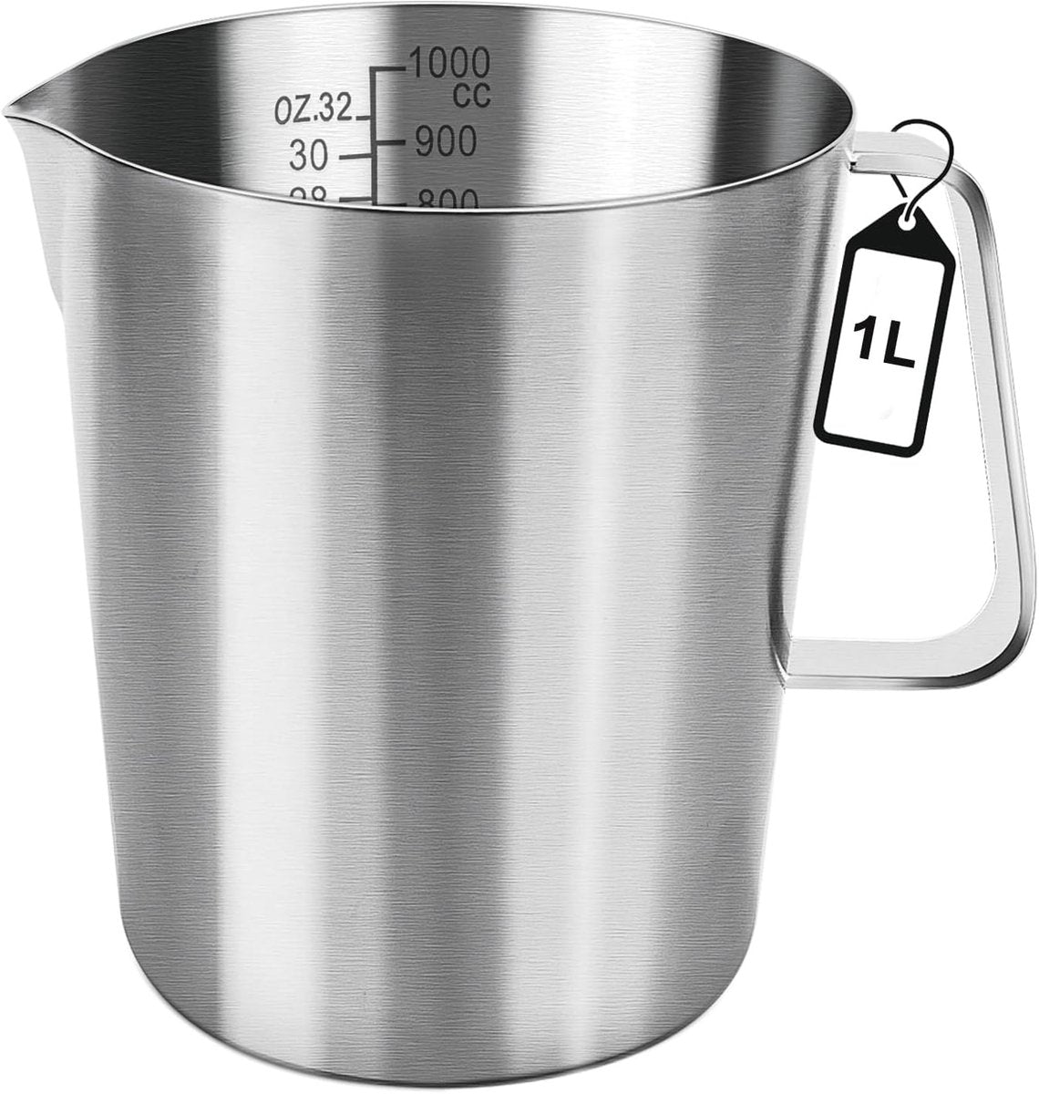 Measuring Cup with Pouring Spout - Measuring Cups with Scale - 1 Liter - Small Measuring Cups - Measuring Cups - Measuring Beaker - Cups - Measuring Jug - Measuring Cup - 304 Stainless Steel - 12 x 15 x 13 Cm (L x W x H) - Silver - For Precise Weighing an