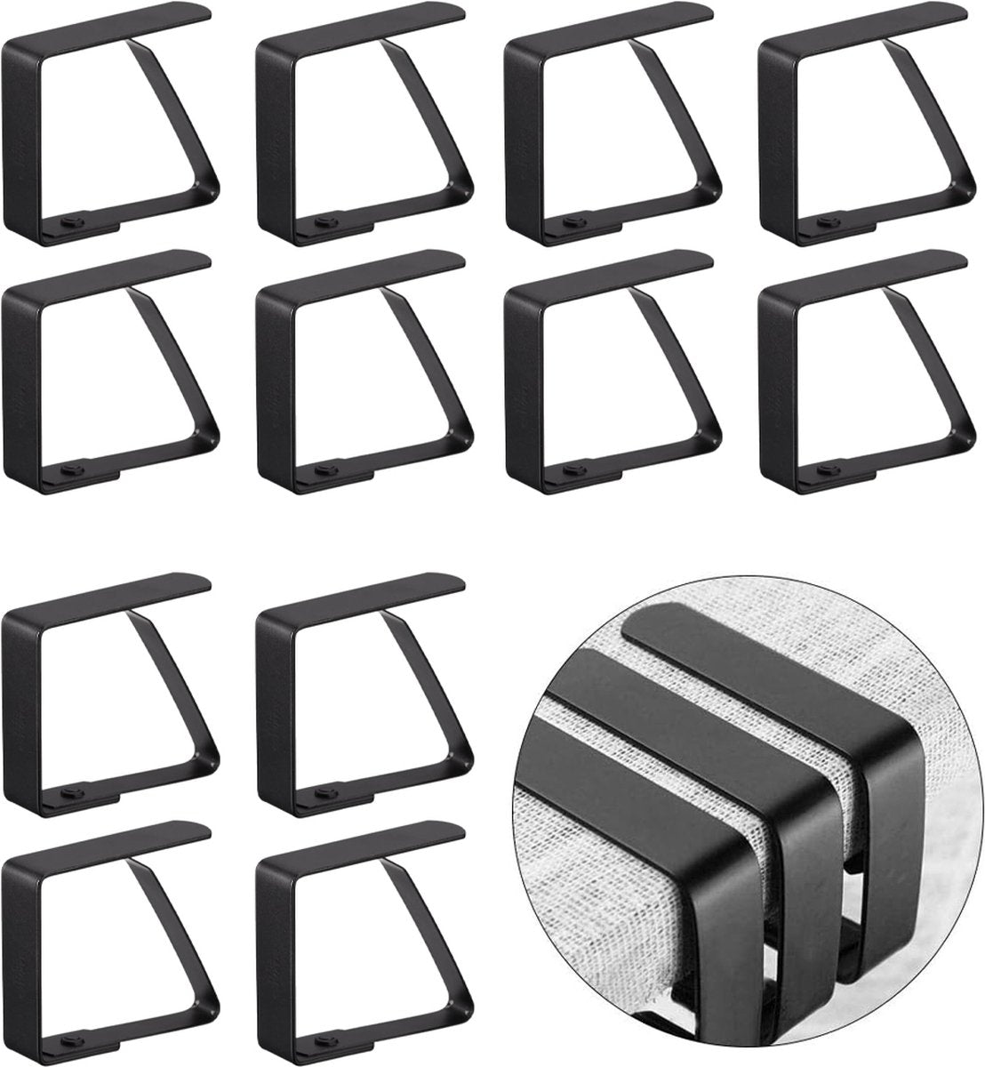 Tablecloth Clips - 12 Pieces - Tablecloth Clips - Table Linen Clips - Small Clips - Adjustable Tablecloth Holders - Table Accessories - Garden Items - Tablecloth Securing - For Thick Tables - For Thick Garden Tables - Stainless Steel - 5 x 4 Cm