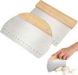 Dough Scraper - Pack of 2 dough spatulas with wooden handle - Dough Knife - Scraper - Vegetable Cutter - Dough Cutter - Dough Scraper - Dough Cutter - Durable - Stainless Steel - Dough Scraper - Semi-circular and Rectangular - Suitable for cutting dough, 