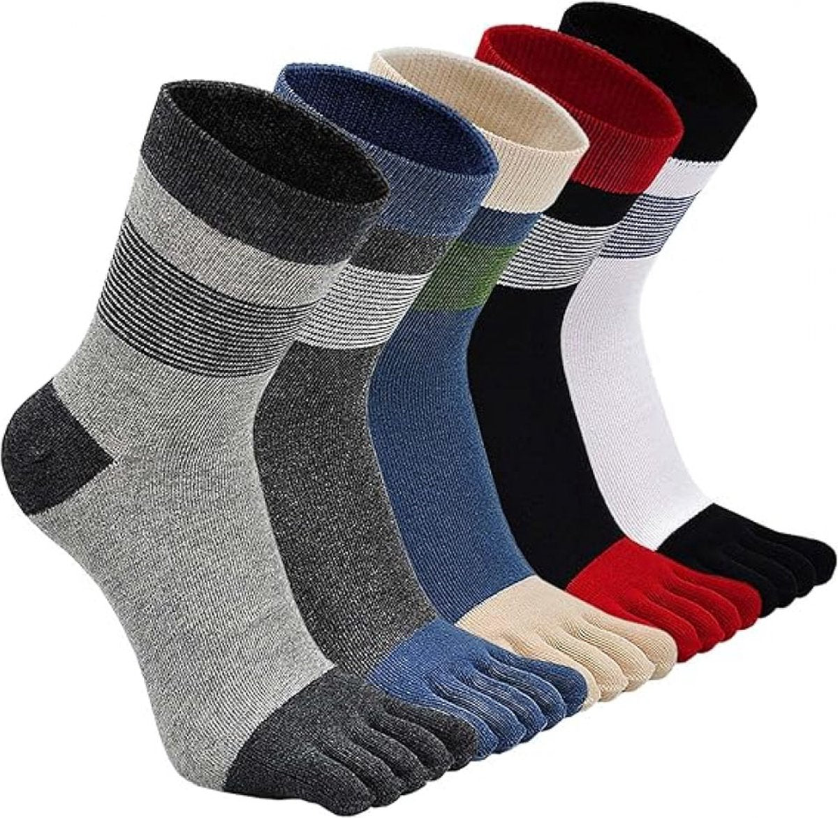 Toe Socks - 5 Pairs of Toe Socks - Yoga Socks - Toe Socks - Smooth Toe Seam - No Annoying Seams - Runner Toe Socks - Flip-Flop Socks - Breathable - Absorbs Sweat and Deodorizes - Stripe