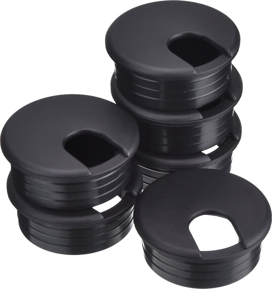 Desk cable grommet - 6 pieces - Ø 45mm - Cable grommet - ABS - Desk cable grommet - Desk end caps - Cable Organizer - Desk cable tray - Plastic cap with opening - Round - Cable organizer - Black - Sustainable - Neat