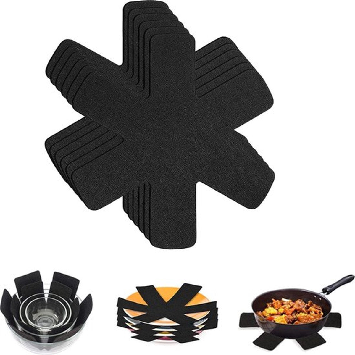 Pan Protectors - 6 Pieces - 38 Cm - Pan Protector - For Between Pans - Protection Set - Prevent Scratches on Cutlery - Anti-Scratch - Heat Resistant - Black
