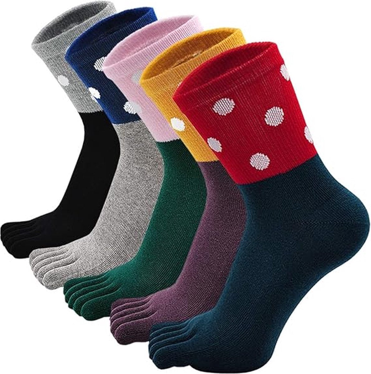 Toe Socks 5 Pairs - Toe Socks - Women's - Cotton - Yoga Socks - Smooth Toe Seam - No Annoying Seams - Runner Toe Socks - Flip-Flop Socks - Toe Socks - Toe Socks - Toesocks - Ladies - Antibacterial - Breathable - Comfortable Socks
