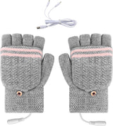 Heated Gloves - USB Heated Mittens - Heated Gloves - Electric Winter Gloves - Knitted Heated Gloves - Waterproof - Windproof - USB Rechargeable - Electrically Heated - One Size - Unisex - Winter Gift - Grey