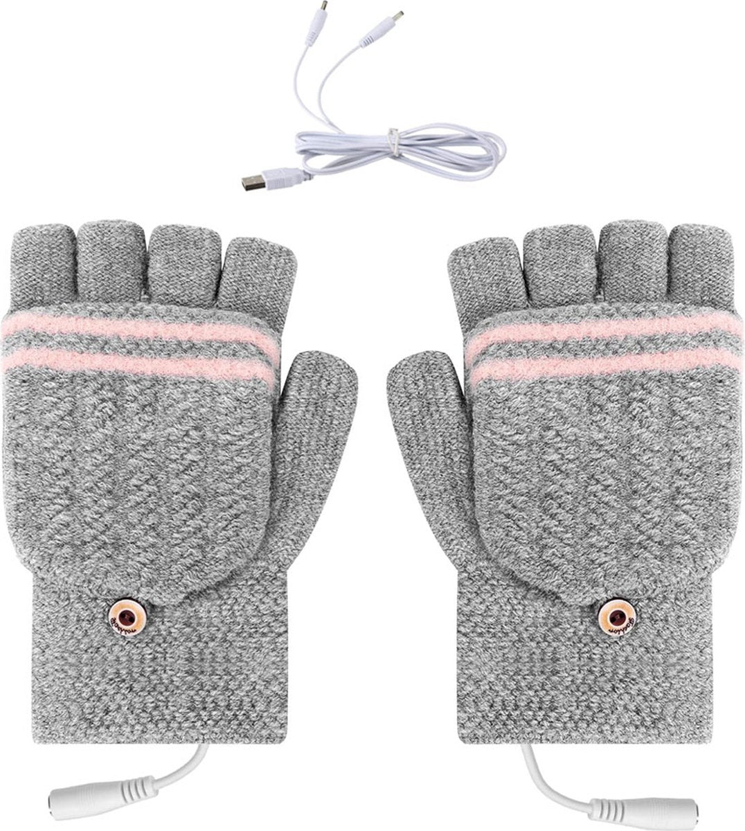 Heated Gloves - USB Heated Mittens - Heated Gloves - Electric Winter Gloves - Knitted Heated Gloves - Waterproof - Windproof - USB Rechargeable - Electrically Heated - One Size - Unisex - Winter Gift - Grey