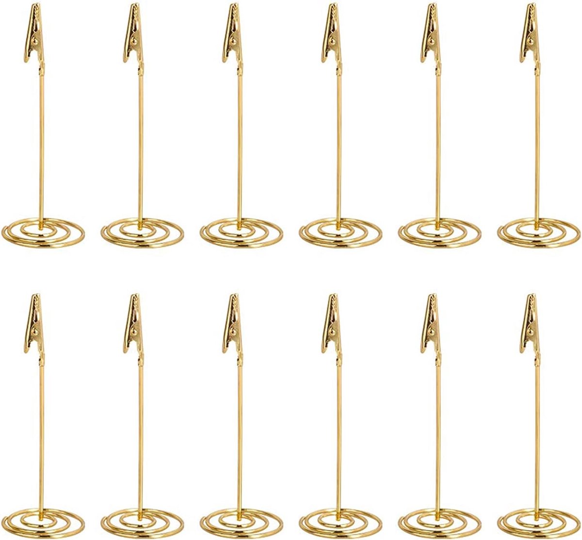 KZQ 12 Pieces - Clip Photo Holders - Photo Holder with Clip - Photo Frame - Stainless Steel Card Holder - Table Card Holder - Name Tag - For Office, Wedding, Party, Home Decor, Shops, Restaurants, Display, Table Numbers, Price Tags - Gold