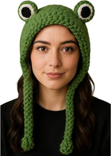 Beanie - Knitted Frog Hat - Creative Stylish Caps - Cute Animal Hat - Frog Hat with Big Eyes - Party Roleplay Hat - Accessories - Headwear - Ergonomic - Very Comfortable - Warm for Autumn and Winter - Halloween / Christmas - Gifts