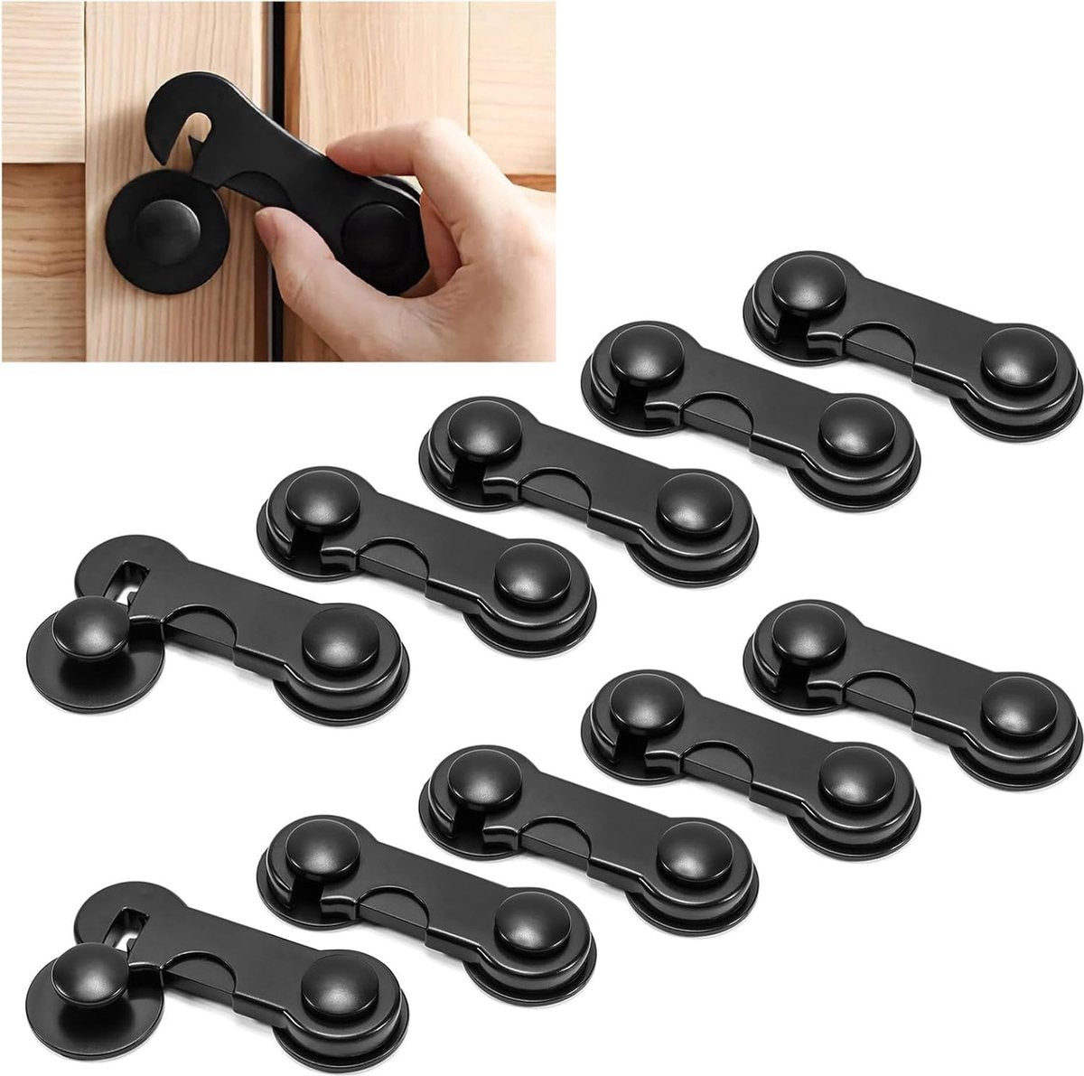 10 Pieces Black - Child Lock - Drawer Child Lock - Refrigerator Lock - Cabinet Child Locks - Cabinet Door Child Safety - Child Security - No Drilling Required - Safety Lock - Door Security - Baby Lock - Child Locks - Drawer Lock - Cabinet & Drawer Securit