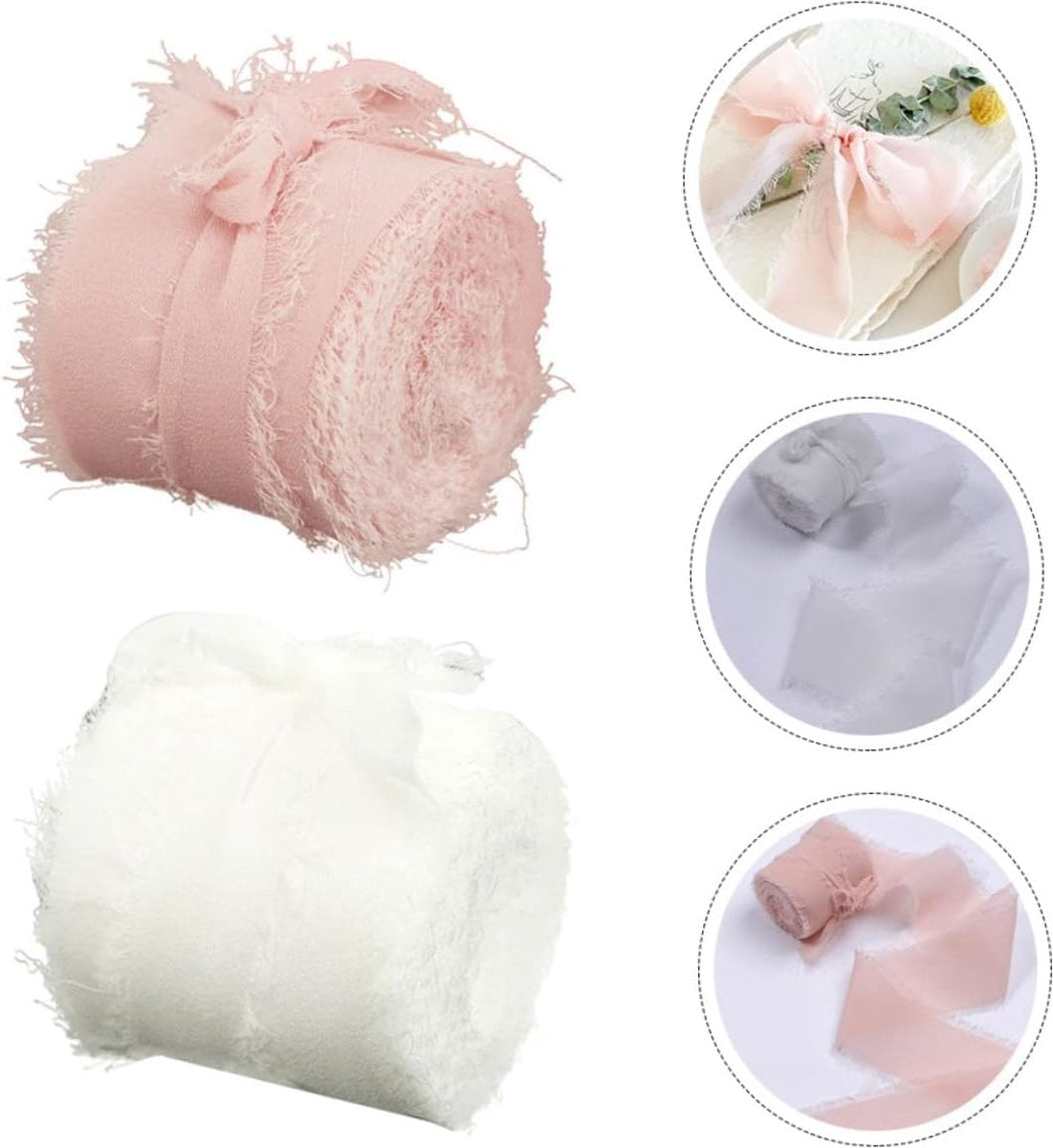 Gift Ribbon - Decorative Ribbon - Fabric Ribbon - Length: 5 Meters - Gift Wrapping - Decorative Ribbon - Hand-Torn Ribbon - With Raw Edge - DIY Crafts - For Gift Wrapping Making a Bow Garment Accessories - Pink+Beige - 2 Pieces