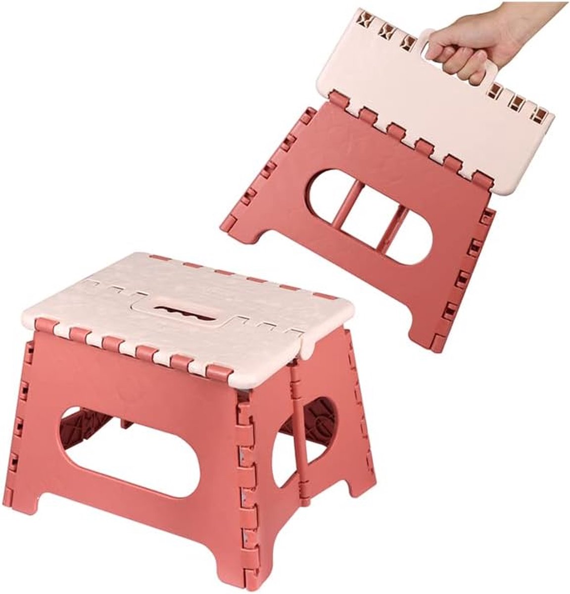 Stool - Small Stool - Step Stool Foldable - Foldable Stool - Foldable Step Stool - Up to 100 kg - 31x25 cm - Safe - Non-slip - Space-saving - Red - Sturdy - Easily Foldable Stool - Portable Footstool