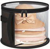Hat Box - Hat Storage Box - Storage Box for Hats - Round Hat Boxes - Ø 42x27.8 cm - Stackable Hat Organizer - Foldable Round Brim Hat Organizer Bag - With Zipper, Transparent Window - Black - 1 Piece