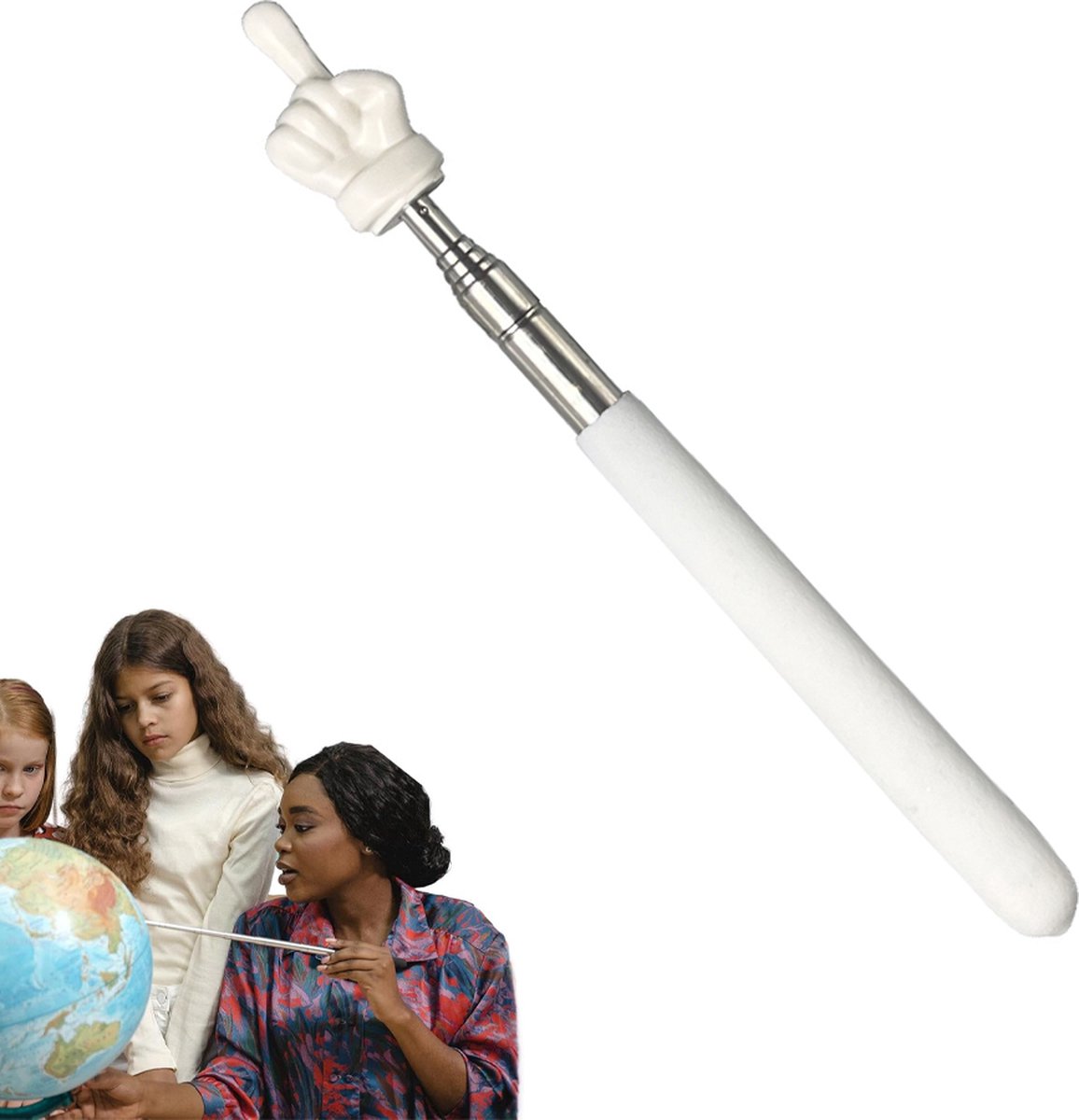 Pointer - Extendable Pointer - Telescopic Pointer - Pointer - Presenter - Pointer Pen - Pointer - Pointer - Pointer with Hand - Extendable - 18.5-58.5cm - White