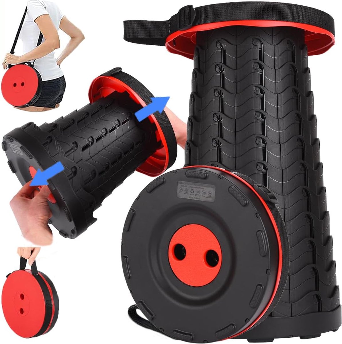 Outdoor Folding Stool - Telescopic Stool - Camping Stool - Folding Stool - Collapsible Stool - Adjustable Height - Walkstool - Lightweight Fisherman's Stool - Small Stool - Black - Foldable - Retractable - Portable - Outdoor Camping - Fishing - Picnic - S