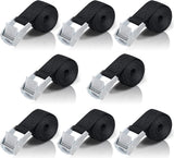 8 High Quality Tie-Down Straps - 20mm X 1m - Lashing Straps / Bicycle Tie-Down Straps with Clamp Buckle - Tie-Down Straps with Metal Buckle - Durable - Sturdy - Portable - Tear-Resistant - Black - Tie-Down Straps - Fastening Straps