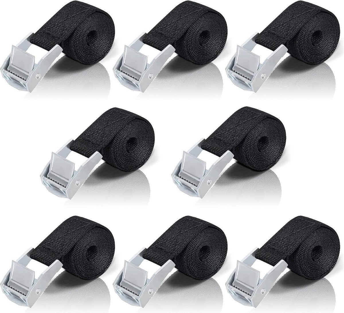 8 High Quality Tie-Down Straps - 20mm X 1m - Lashing Straps / Bicycle Tie-Down Straps with Clamp Buckle - Tie-Down Straps with Metal Buckle - Durable - Sturdy - Portable - Tear-Resistant - Black - Tie-Down Straps - Fastening Straps