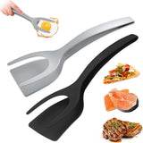 Multifunctional Spatula - 2 Piece - 2 In 1 Spatula/Tongs - Kitchen Tools - Cookware - Kitchen Spatula - Silicone - BBQ / Cooking Accessory - Heat Resistant - Non-Stick - For Flipping Fried Eggs, Pancakes, Bread - Dishwasher Safe