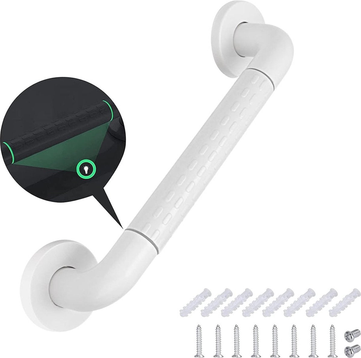 Wall Grab Bar - Extra Grip - 40cm - Luminous Circle - Handle/Wall Grab Bar for Bathroom/Shower/Toilet - Toilet Grab Bar/Bath Grab Bar/Shower Grab Bar - Non-Slip Grab Bar - Bathroom Handle - Anti-Slip Texture - Bathroom - Stairs - Mounting Hardware Include