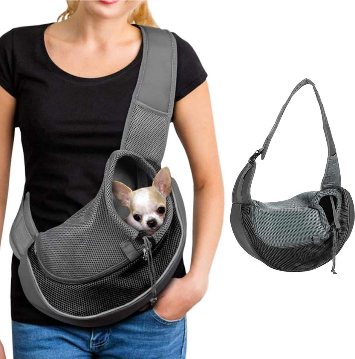 Dog Carrier Bag - Dog Sling - Dog Bag - Dog Carrier Sling - Dog Carrier Bag for Travel - Pet Carrier Bag - Shoulder Dog Bag - Cat Travel Bag - Pet Travel Bag - 33 x 23 Cm - Suitable for Less Than 4 Kg - Black