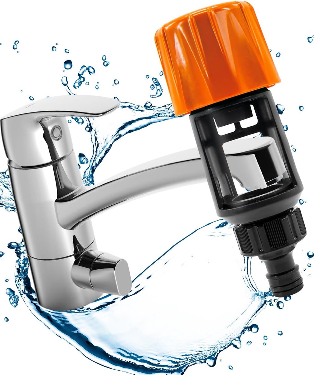 Garden Hose Coupling - 2 Pieces - Universal Kitchen / Bathroom Faucet to Garden Hose Adapter - ABS - Suitable for Hoses - Universal Water Thief - Garden - Orange - Sturdy & Durable