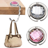 Table Bag Hook - Bag Hooks for Table - Set of 2 Portable Bag Hangers - Silver - Bag Hanger - Desk Bag Hanger - Small Bag Hooks - Handbag Hanger for Table - Foldable Bag Hook - Foldable Bag Hangers for Table - Pink / White