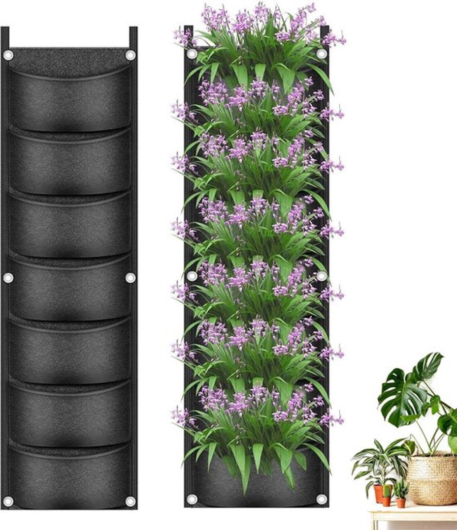 Vertical Garden - 1 Piece - 7 Spacious Compartments - 100 x 30 Cm - Grow Bag - Felt Grow Tray - Breathable - Wall Mounted - Hanging Plant Bag - Grow Bags - Plant Bags - Vegetable Garden - Planter - Gardening - Suitable For Flowers And Plants
