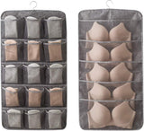 Bra Organizer - Double-Sided 12+18 Storage Pockets - Bra Divider for Closet - Hanging Underwear Divider - Beige - Hanging Storage Bag for Clothing - Clothing Organizer - Washable - Underwear / Socks / Shirts / Bra - Space Saving - 1 Piece
