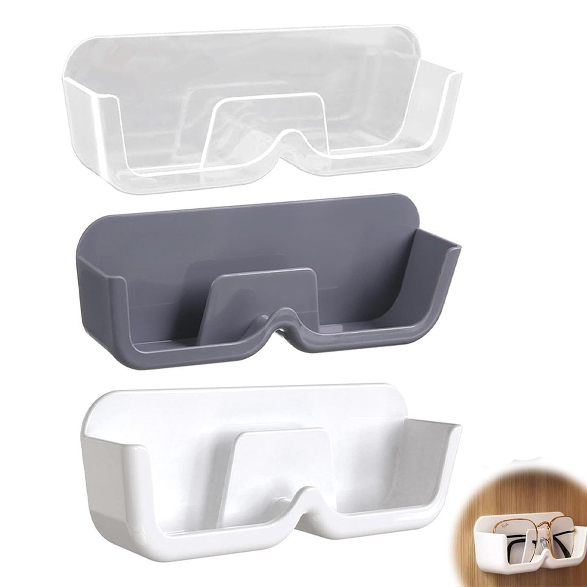 Eyeglass Cases - 3 Pieces - Eyeglass Storage - Storage Organizer - Eyeglass Storage System - Eyeglass Stand - Eyeglass Rack - Holder for Eyeglasses - Wall Mounted Eyeglass Holder - Sunglasses Display - Wall Mount for Hanging Eyeglasses - Self-Adhesive