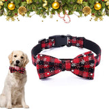 Christmas Dog Bow Tie - Festive Dog Bow Tie - Collar with Bow - Dog Collar - Red - Checkered Bowtie - Adjustable Neckline - Dog Accessories - Dog Clothing - Dogwear - Christmas - Gift - Size S