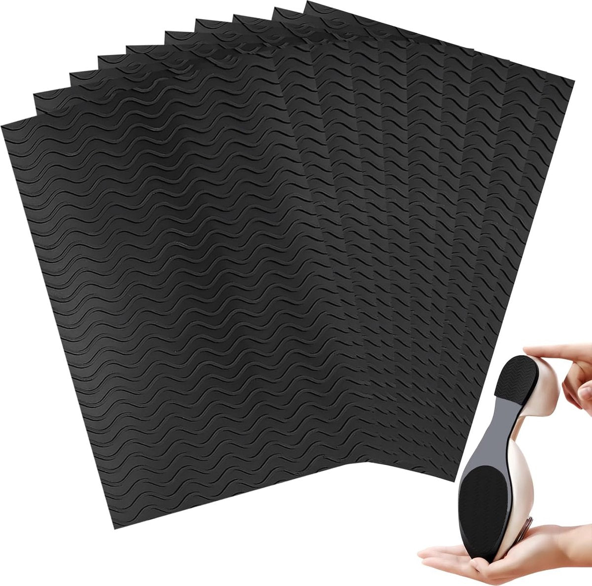 Anti-Slip Shoe Stickers - 10 Pieces - Rubber Shoe Sole - High Heel Grip Stickers - 15x10 Cm - Anti-Slip Shoe Sole Pads - Shoe Repair - Easy to Apply - Cut to Size - Black