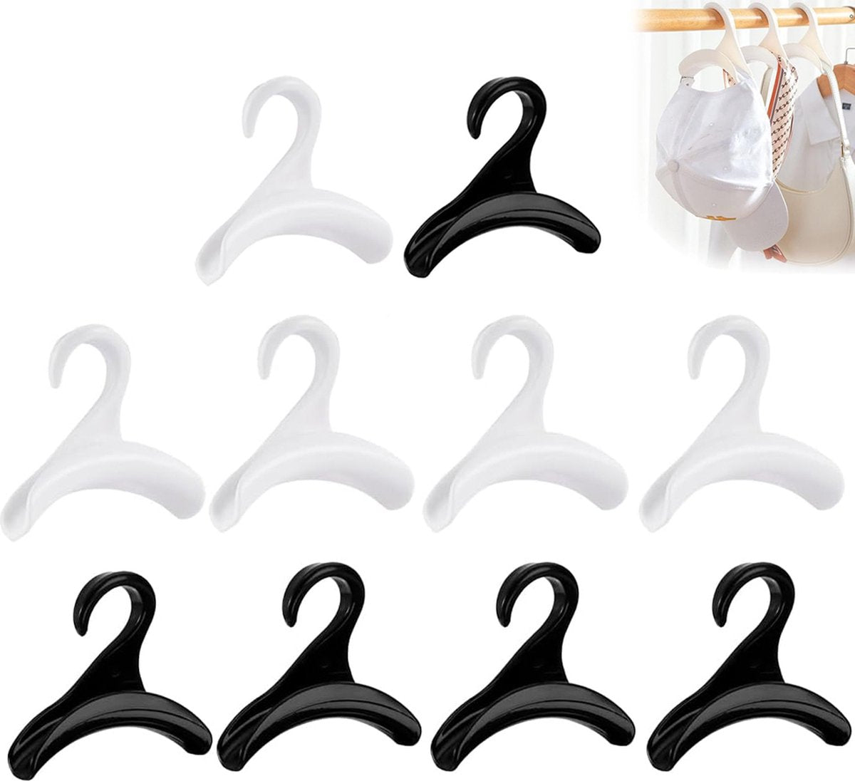 Bag Hanger - 10 Pieces - Bag Hangers - Hanging Hooks - Handbag Hook For Wardrobe - Hangers - Handbag - Clothes Hanger - Bags - Handbag Hanger For Wardrobe - For Hanging Bags/Wallets/Handbags/Belts/Scarves/Hats/Clothing - Black And White