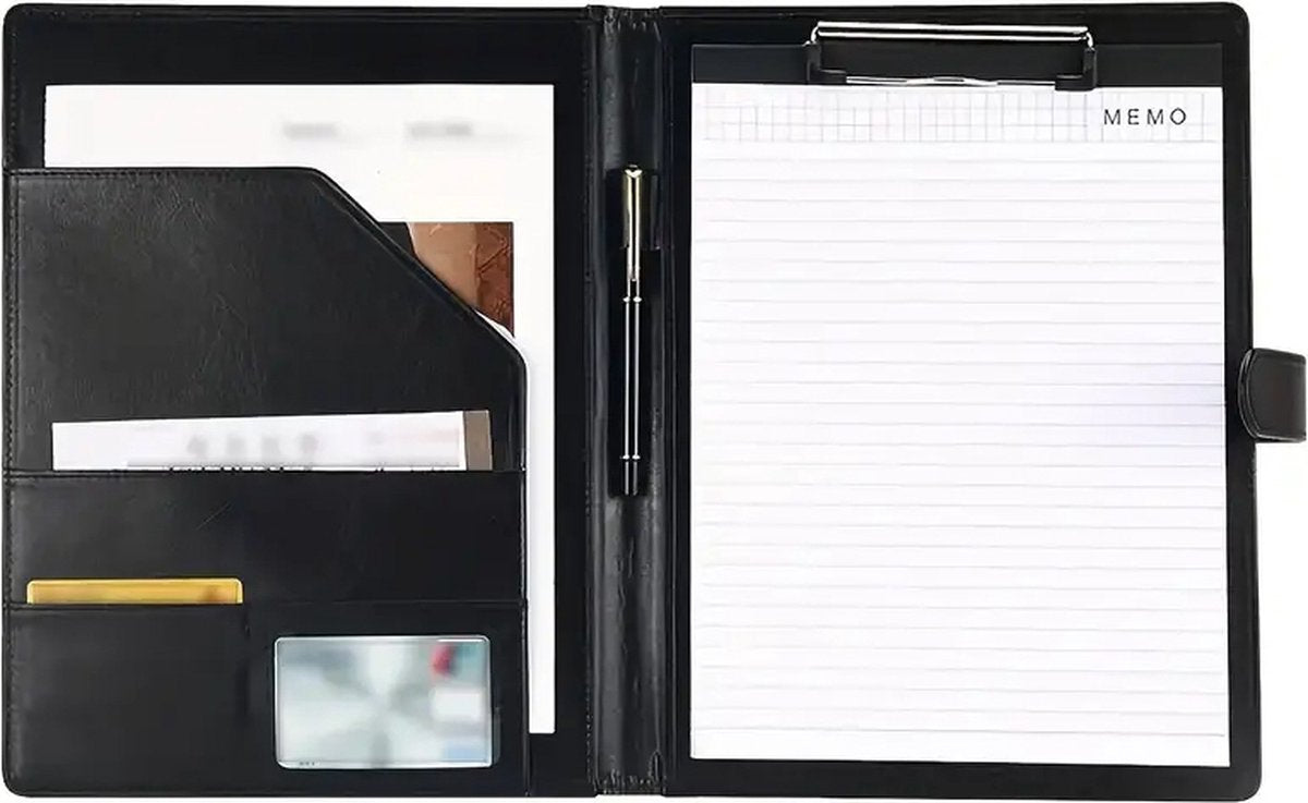 A4 Writing Folder - Conference Folder - Writing Pad - Eco Leather - Documentation Folder - Work Folder - Leather Conference Folder - Business Travel Portfolio Folder - With Ring Binder and Pen Holder - Sustainable - Black