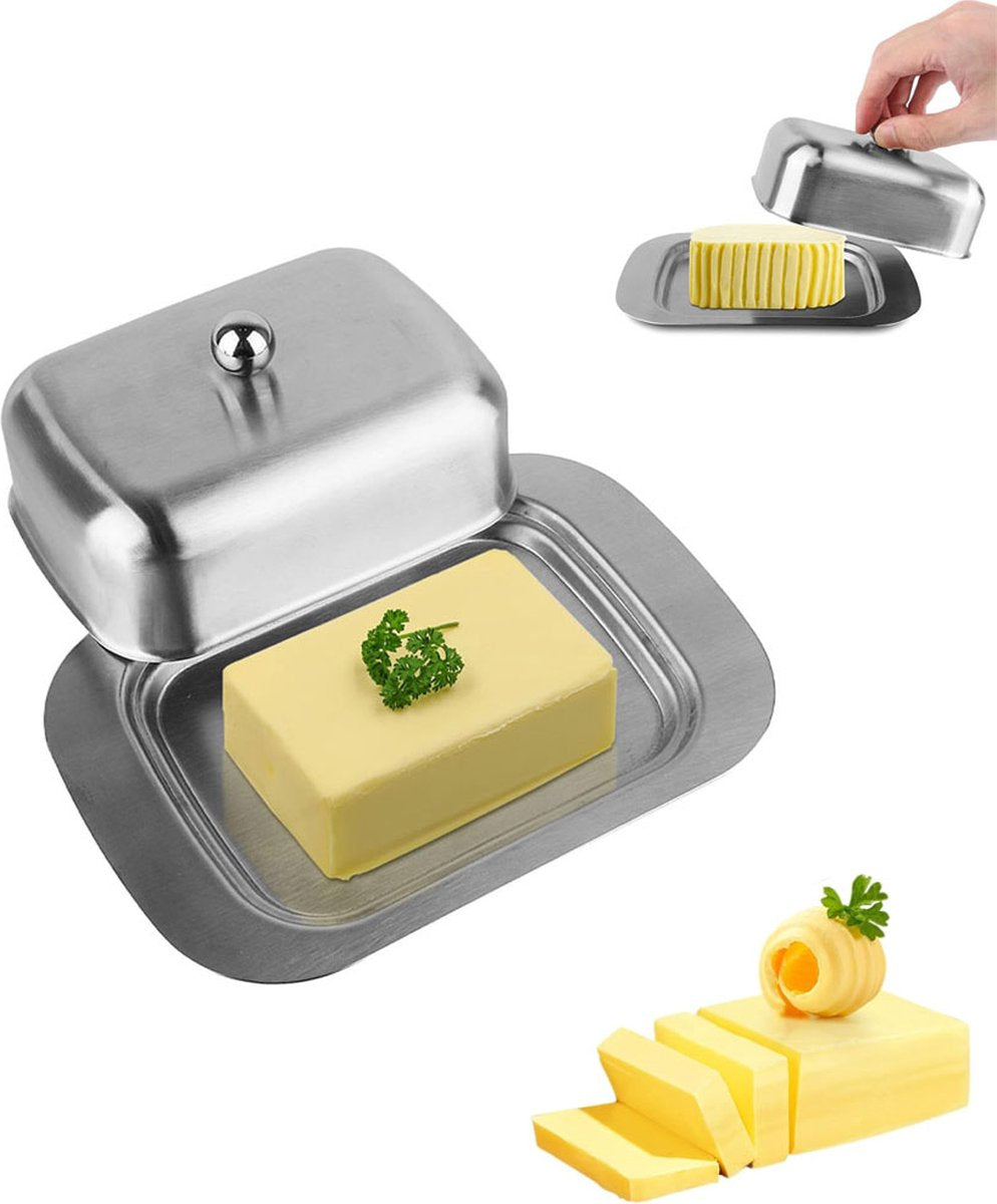 Butter Dish With Lid - Stainless Steel - Small Butter Dish Freshness Container - Butter Holder - Butter Dish - Storage Box For Butter - Butter Clock - Butter Box - Fresh Butter - Sustainable - Kitchen Utensils - For All Common Butter And Other Foods - Sil