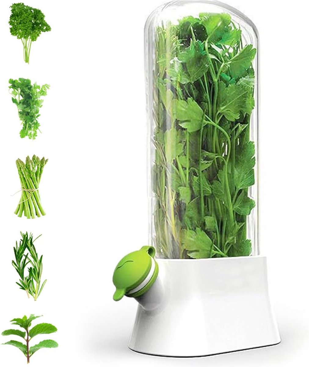 Herb Container - Herbs - Herb Jars - Fresh Keeper - Herb Vanilla Storage Container - BPA-Free - Keep Fresh - Coriander, Asparagus, Parsley and Mint - Free Herb Cutter - 27 Cm - Kitchen Tools - Reusable Fresh Herb Container