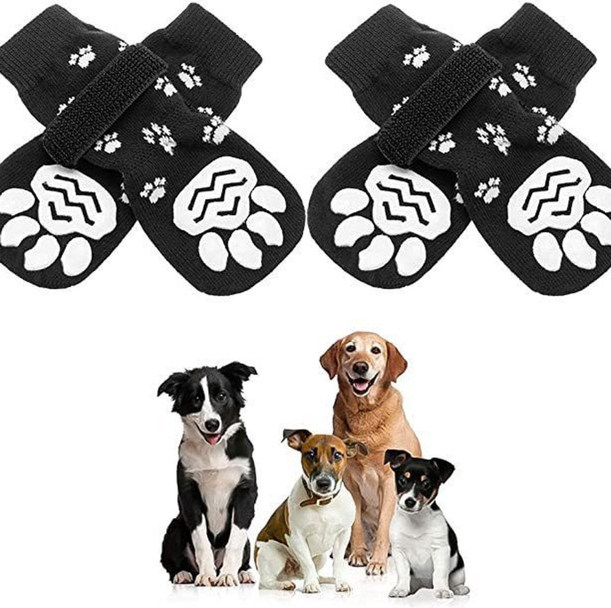 Size S 13.5 x 4.5 x 5.5cm - 2 Pairs Pet Socks - Non-Slip Dog Socks - Breathable - Adjustable - Dog Shoes Paw Protector Socks for Dogs - Velcro Closure - Pet Paw Protector - Fashionable and Functional Paw Protection
