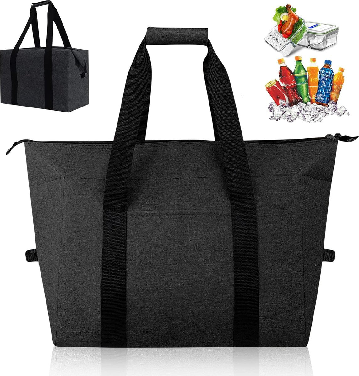 Cooler Bags - Lunch Bag - Foldable Cooler Bag - 20 L - 30x27x19 Cm - Insulation - 300D Oxford Cloth - Handle Strap - Cooler Bag - Lunch Bag - Insulated Cooler Bag - Picnic Bag - Cooler Lunch Bag - Handbag - Shopping Bag - Black - Sustainable