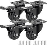Heavy-Duty Swivel Casters with Brakes - Set of 4 - 50 mm up to 200 kg - With Screws - Swivel Casters - Rubber Trolley Wheels - Cart Wheels - Transport Cart - Casters for Furniture - Flexible - Durable - Black