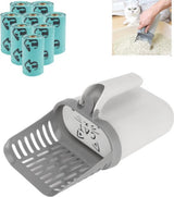 Cat Litter Scoop with Collection Tray - Cleaning Cat Litter - Ergonomic - With 8 Rolls of Waste Bags - Holder and Disposal System for Cat Litter in 1 - Litter Scoop with Container - Dirt-Free Cat Litter Scoop - Grey