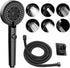 Shower Head - Shower Set - 6 Spray Modes - Water Saving - High Pressure - With 1.5m Explosion-Proof Hose and Self-Adhesive Holder - Rain Shower - Wellness - Hand Shower - Black - Bathroom Accessories - For Better Skin and Hair - High Quality - Durable
