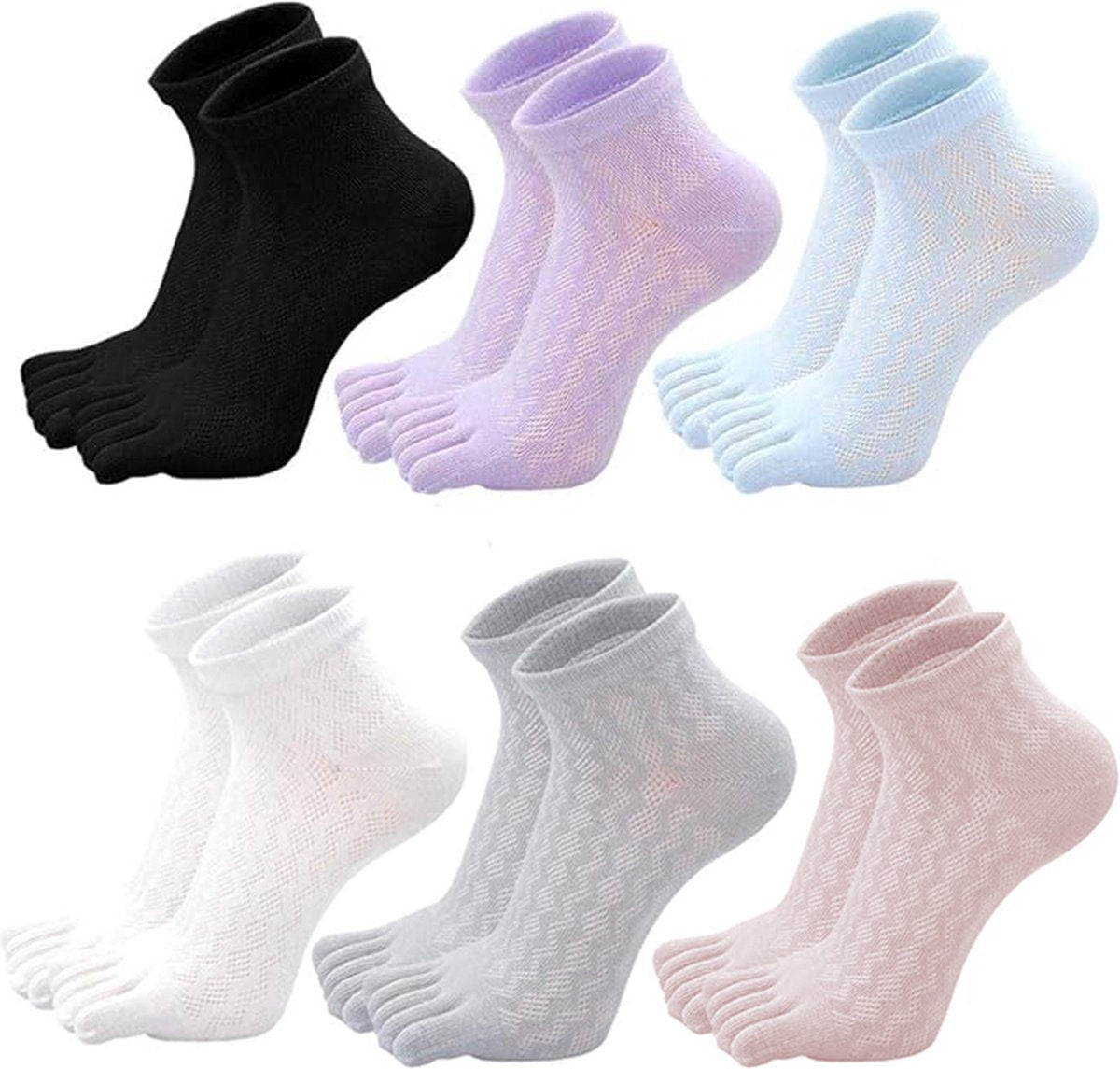 Toe Socks - Women's - Toe Socks - 6 Pairs - Cotton - Yoga Socks - Smooth Toe Seam - No Annoying Seams - Toe Socks - Toesocks - Ladies - Runner Toe Socks - Yoga Socks - Antibacterial - Breathable - Elasticity - Comfortable Socks