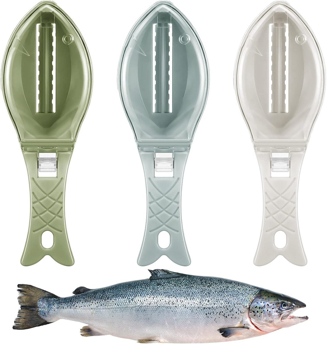 Fish Scraper - Professional Scale Remover - Fast and Efficient - Portable Scale Removal - Universal Fish Descaler - Fish Descaler - Fish Scraper - with Handy Collection Tray - for Kitchen / Restaurant - Green - Piece