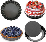 Quiche Pans - Set of 4 - Diameter 10 cm - Quiche Pan with Removable Base - Quiche Baking Pan - Tart Pan with Non-stick Coating - Removable Base - Bake Evenly - Cake Pan - Baking Pan - Baking Tin - Quiche Tart Pan Tin - Dishwasher Safe - Black