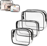 Transparent Travel Toiletry Bag Set - 3 Pieces - Toiletries Travel Bag - Makeup Bag - Makeup Pouches - Travel Organizers - Beauty Case - Travel Organizer - Transparent Packing Cubes Suitcase Organizer - Cosmetics Bag - Waterproof - Black/Transparent