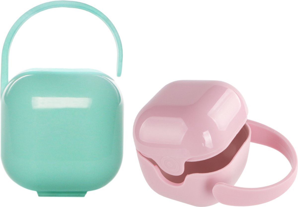 Pacifier Storage Container - Pacifier Box - Easy to Take Anywhere - Pacifier Carrier Bag - Pacifier Storage Box - Pacifier Storage Boxes - Green+Pink - 2 Pieces