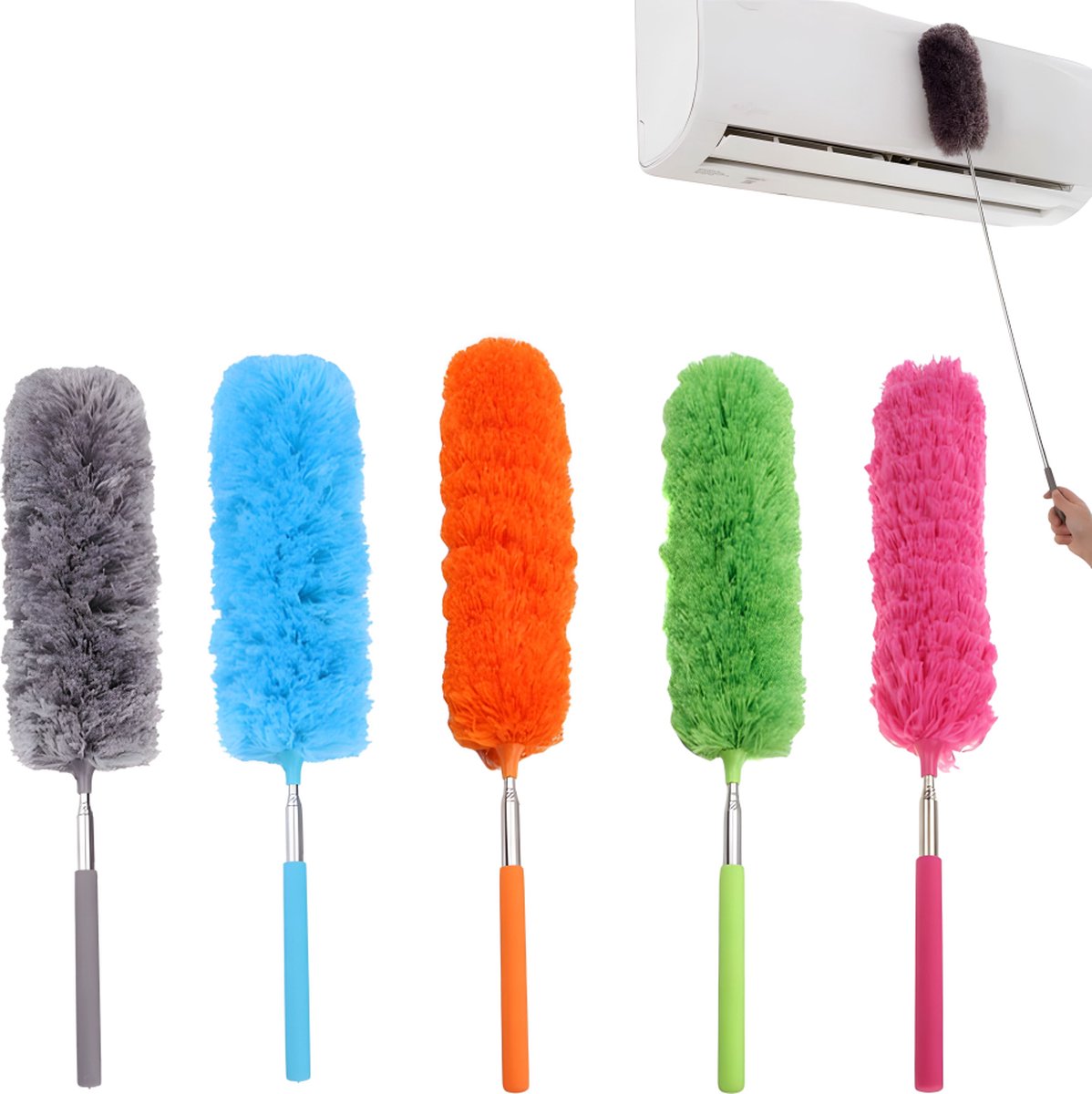 Telescopic Feather Duster - 5-Piece Cleaning Set - Feather Duster Extendable Up to 85 Cm - Cobweb Brush with Telescopic Handle - Duster - Dust Brush - Washable Microfiber - Rotatable - Electrostatic Adsorption - Hard-to-Reach Places