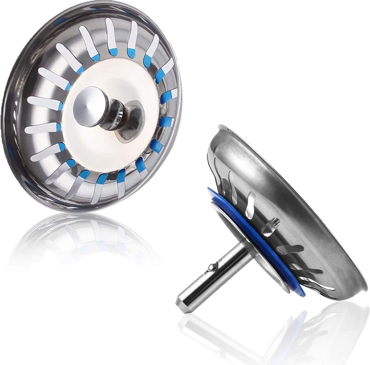 Kitchen Sink Drain Plug 80 mm - 2 Pieces Basket Plug - Sink Strainer Drain Stopper for the Kitchen - Stainless Steel - Universal - Drain Stopper - Sink Strainer - Sink Strainer - Sink Plug - Strainer - Unclog - Washbasin - No Blockage