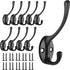 Hooks - Hanging Hooks - Set of 10 - Double Hook Design - Hanging Hooks - Wall Hooks - Coat Hook - Coat Rack Hooks - Key Hook - Wall Hooks - Towel Hook - Towel Hooks - Tea Towel Hanger - Incl. Screws - Bathroom - Black