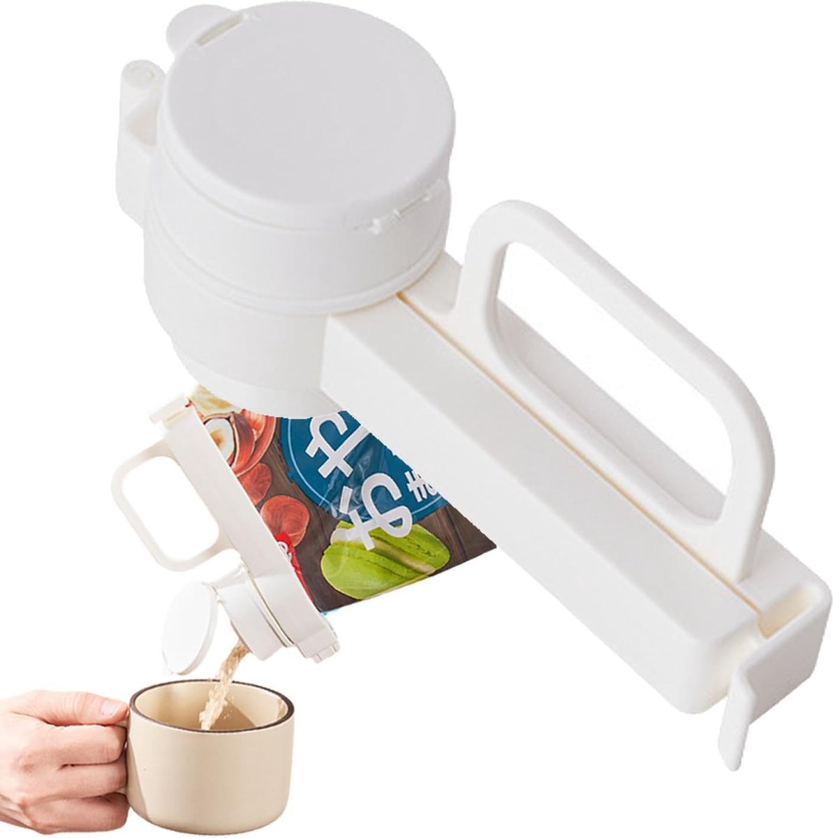 Freshness Clips with Pouring Spout - Bag Sealer - Freshness Clips - Sealing Clips - Bag Sealing Clamp Pouring Spout - Food Sealing - Keep Fresh - Food Bag Clips with Pouring Spouts - For Kitchen Food Storage Bag - White - 1 Piece