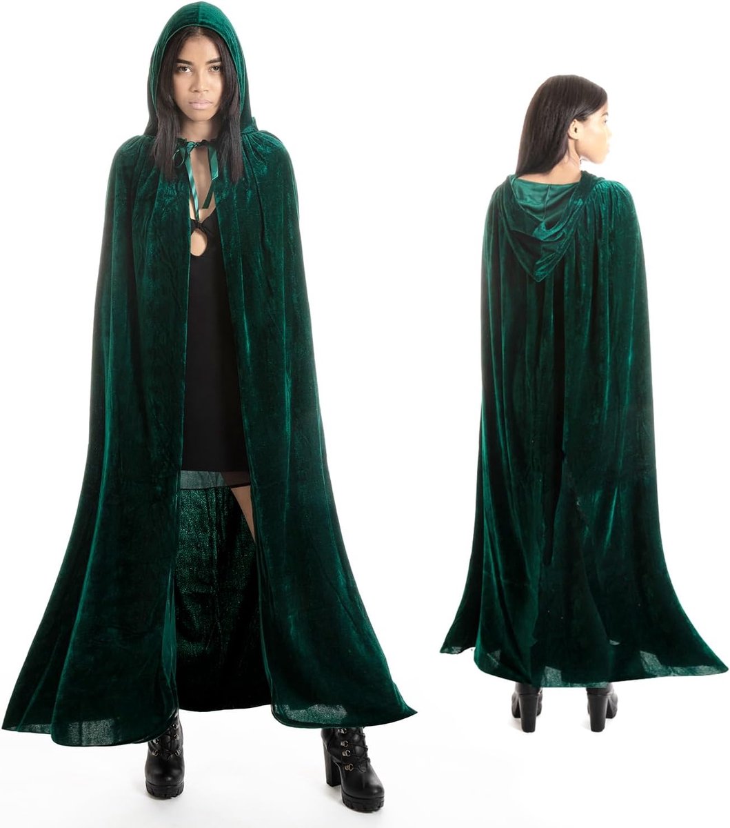 Luxury Green Hooded Coat - 170cm / XXL - Halloween Carnival Costume - Green Velour Coat - Hat - Adults - Dress Up - Costume Cape - Gothic - Fantasy - Halloween Suit - Carnival Clothing - Women and Men